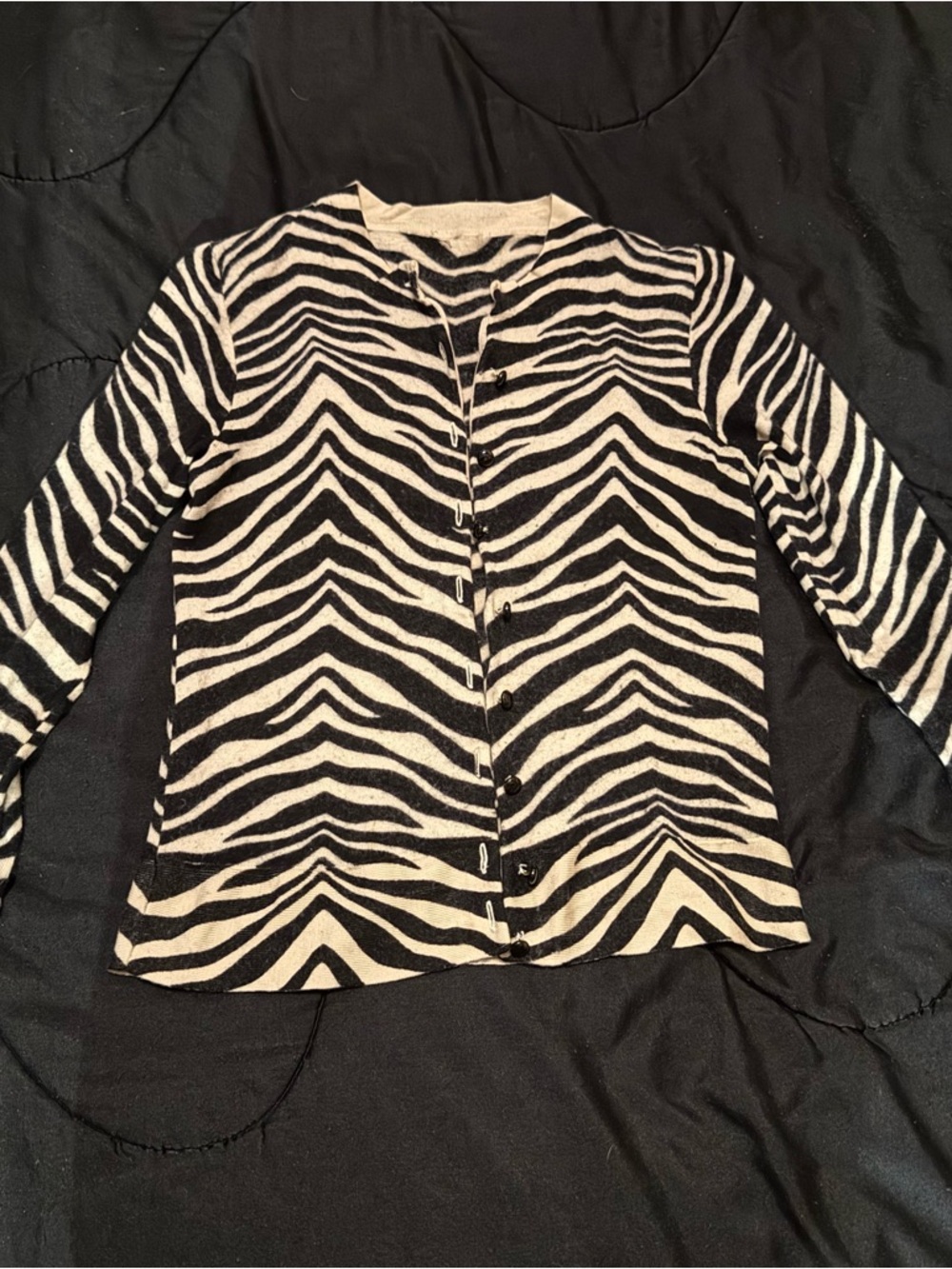 Zebra Print Button-Up Cardigan - Black & Cream